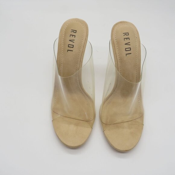 Revol Women's Clear Strap Heeled Mules Transparent PVC Design Size 7.5 NEW - Picture 2 of 7